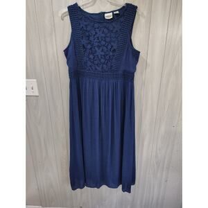Collections Women's Long Crochet Dress Blue Sleeveless Size L Rayon Blend